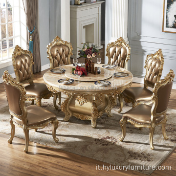 Tavolo da pranzo rotondo in marmo con mobili per la casa reale